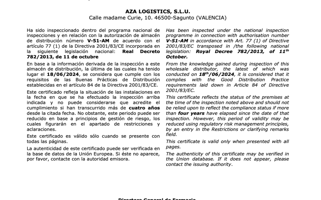 Certificado de Buenas prácticas de Distribución